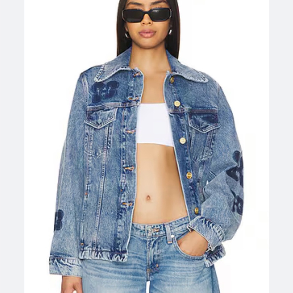 Ganni Blue Denim Jacket with dark blue  Print
